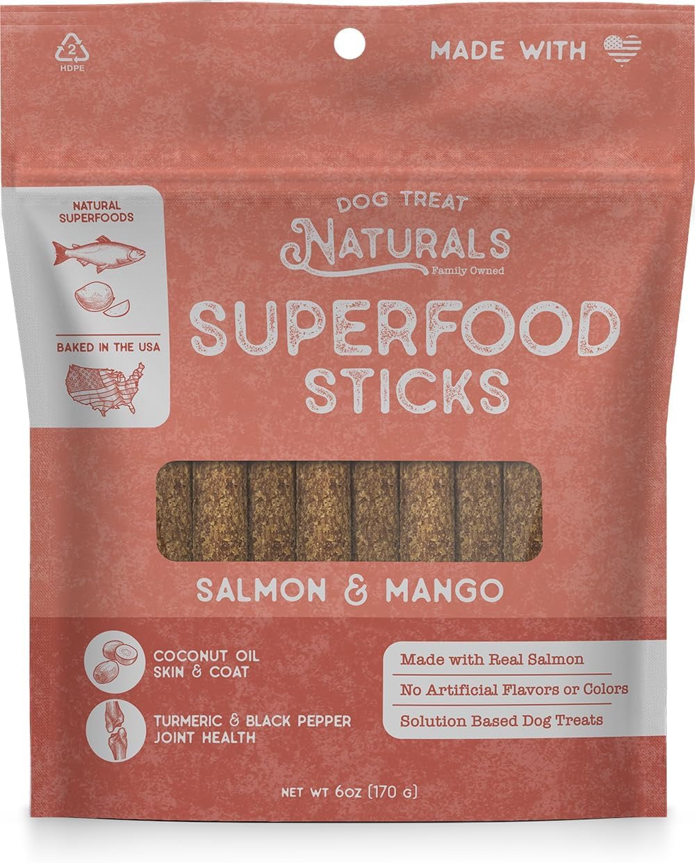 Dog Treat Superfood Sticks, Salmon & Mango Dog Treats (10oz) - main product image
