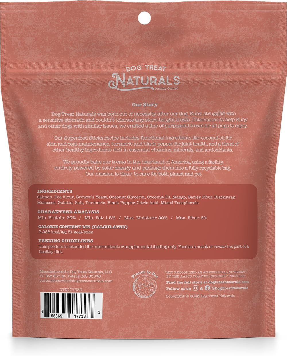 Dog Treat Superfood Sticks, Salmon & Mango Dog Treats (10oz) - detail view