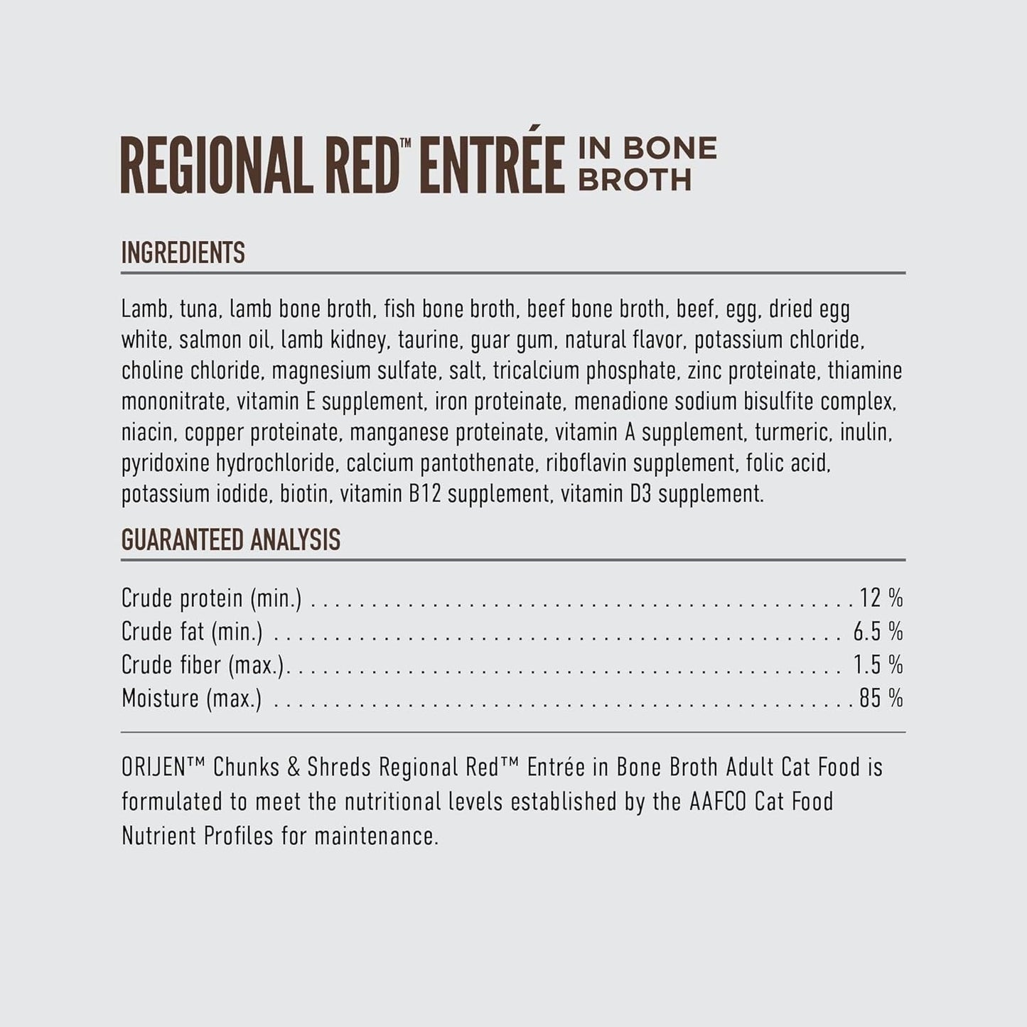 Orijen Grain Free Chunks Shreds Regional Red Wet Cat Food - close up view