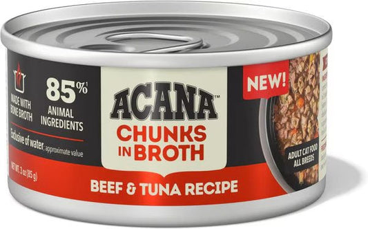 Acana Grain Free Chunks in Broth Beef & Tuna Wet Cat Food (3oz) - Wet Cat Food at Purrfect Pet Kingdom