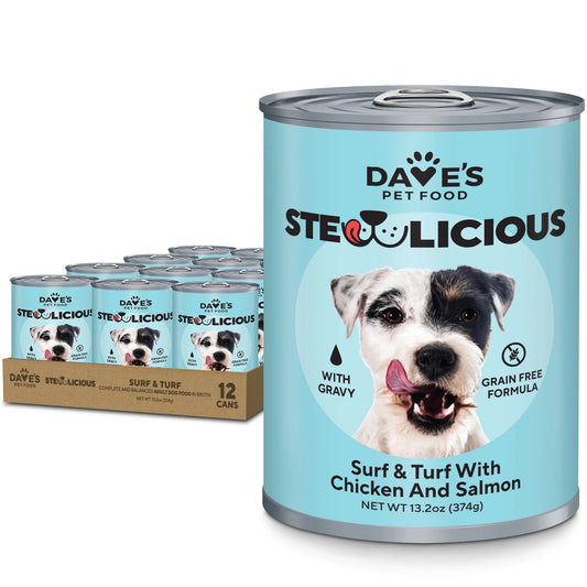 Daves Stewlicious Surf Turf W Chicken Salmon Wet Dog Food 13 - main product image