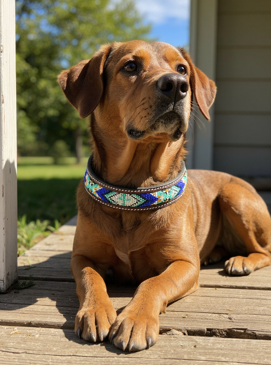 Epic Padded Leather Dog Collar with Beaded Design Dog Collar - main product image