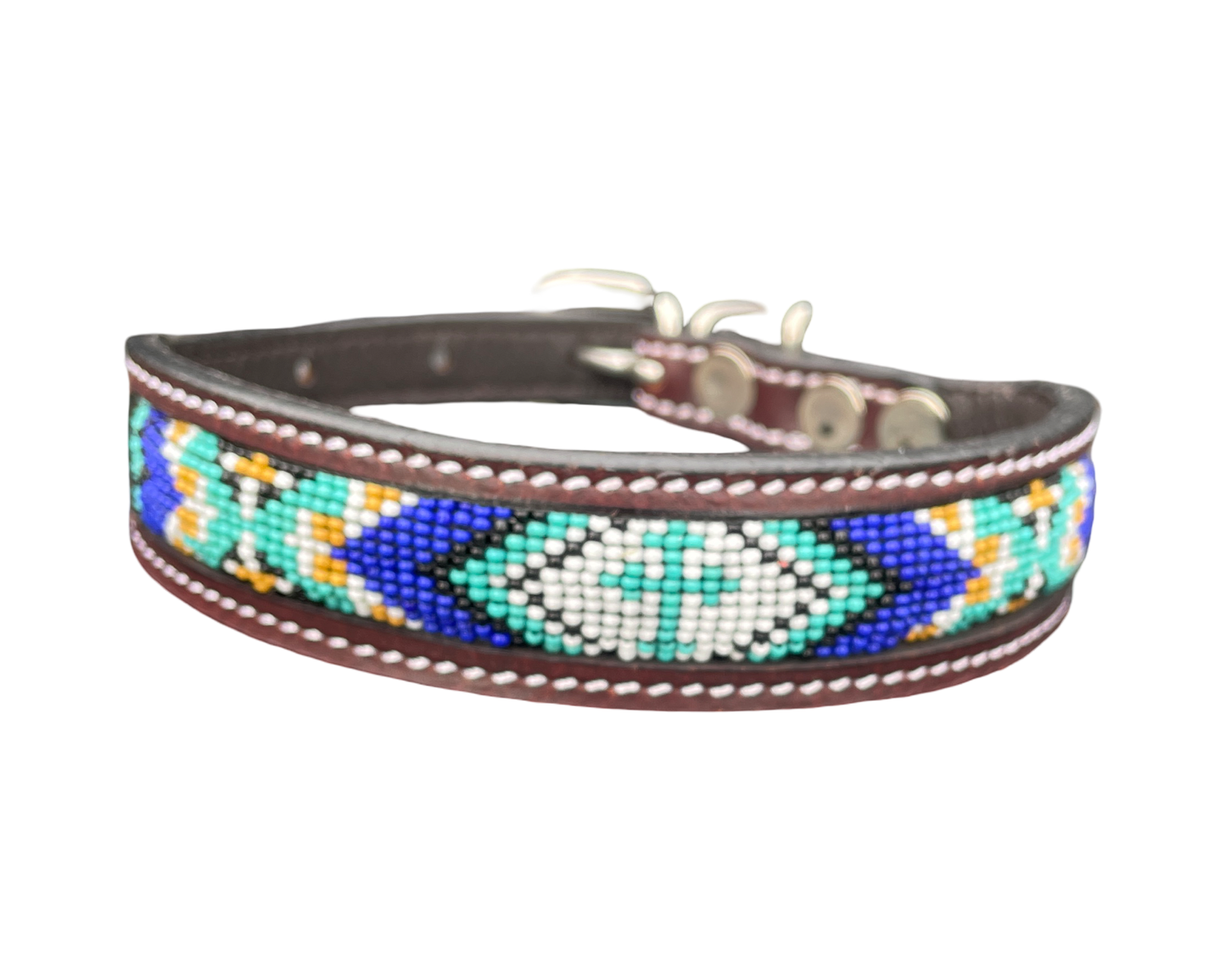 Epic Padded Leather Dog Collar with Beaded Design Dog Collar - lifestyle view