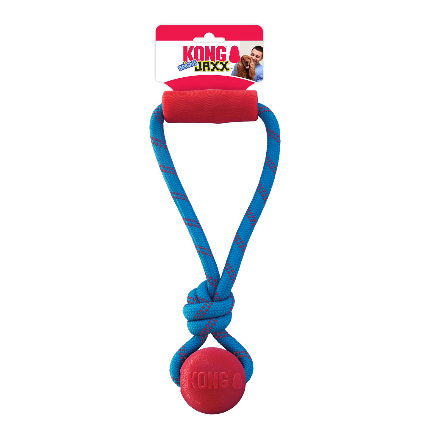 KONG Jaxx Brights Tug W Ball Medium Fetch Dog Toy Durable - lifestyle view