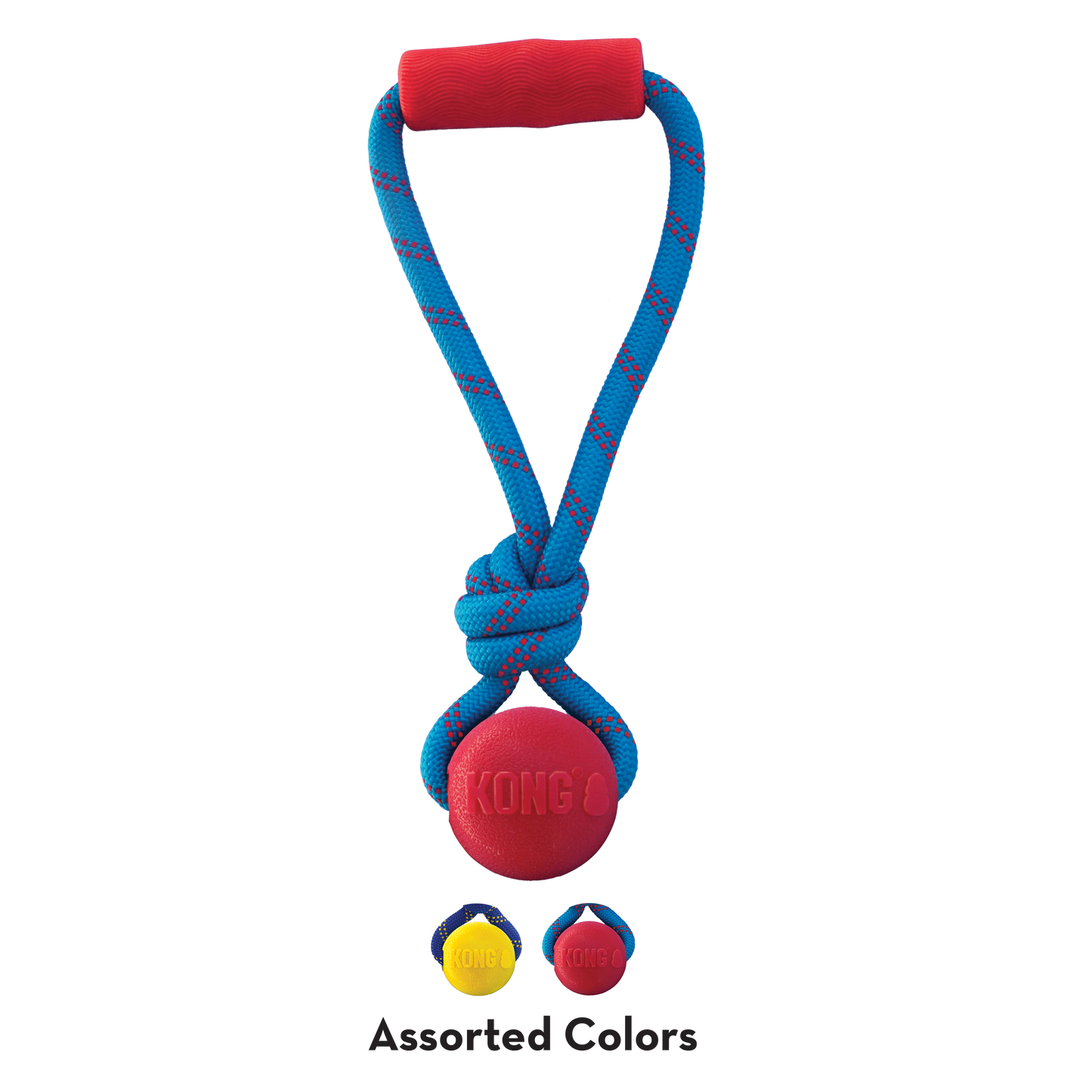 KONG Jaxx Brights Tug W Ball Medium Fetch Dog Toy Durable - close up view