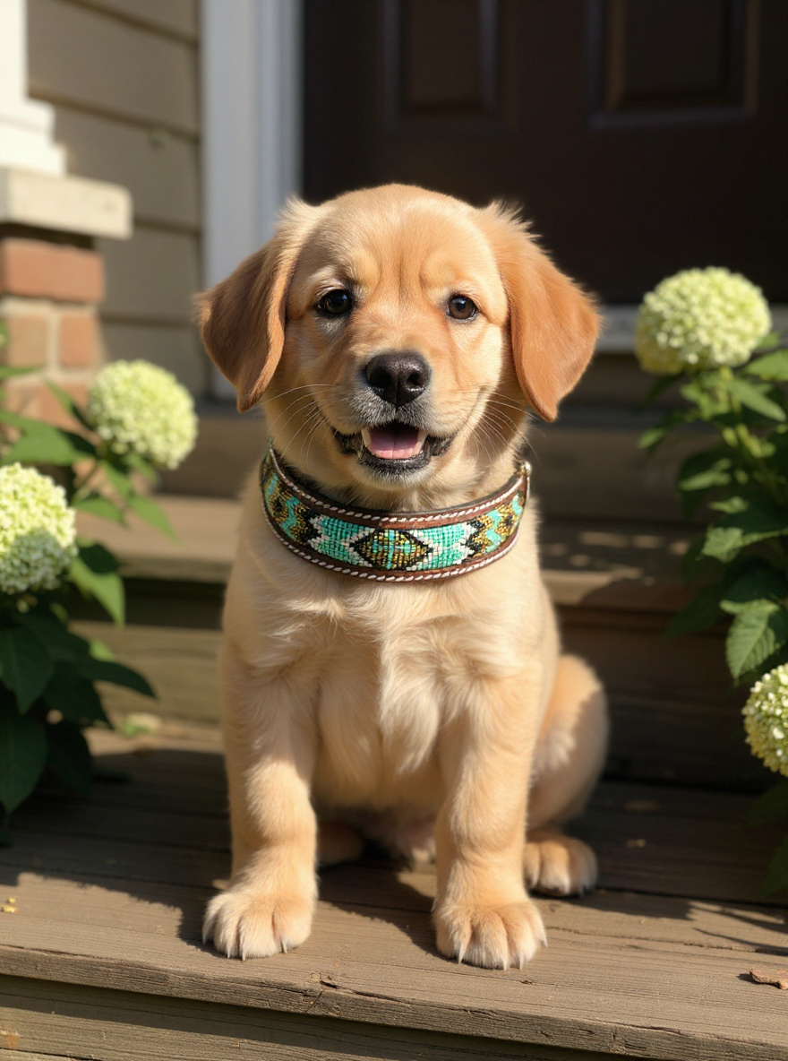Epic Padded Leather Dog Collar with Beaded Design Dog Collar - main product image