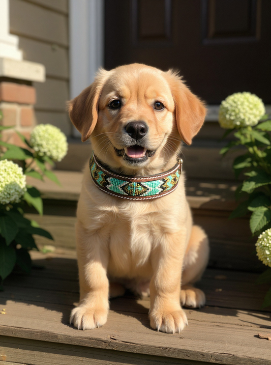 Epic Padded Leather Dog Collar with Beaded Design Dog Collar - main product image