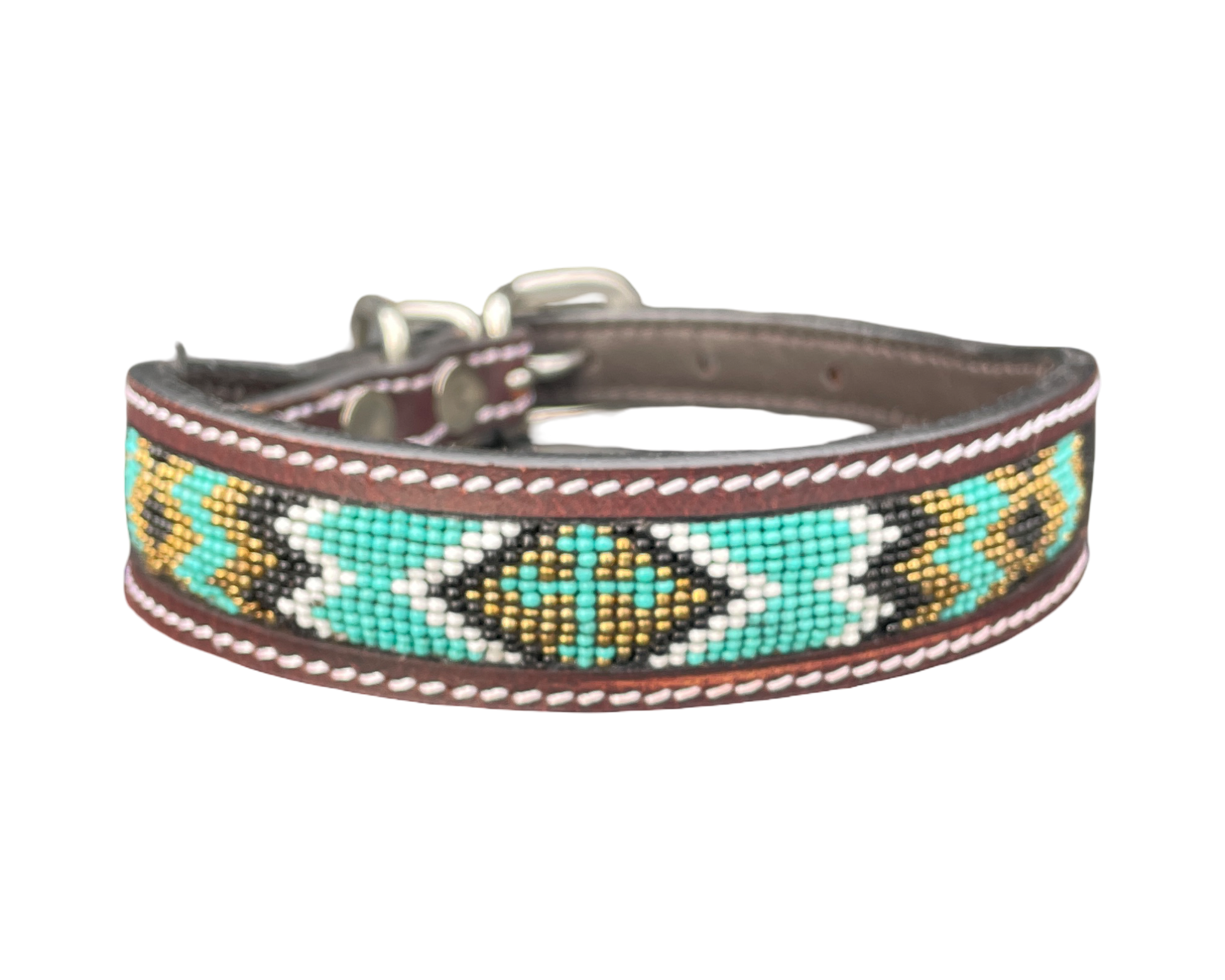 Epic Padded Leather Dog Collar with Beaded Design Dog Collar - close up view