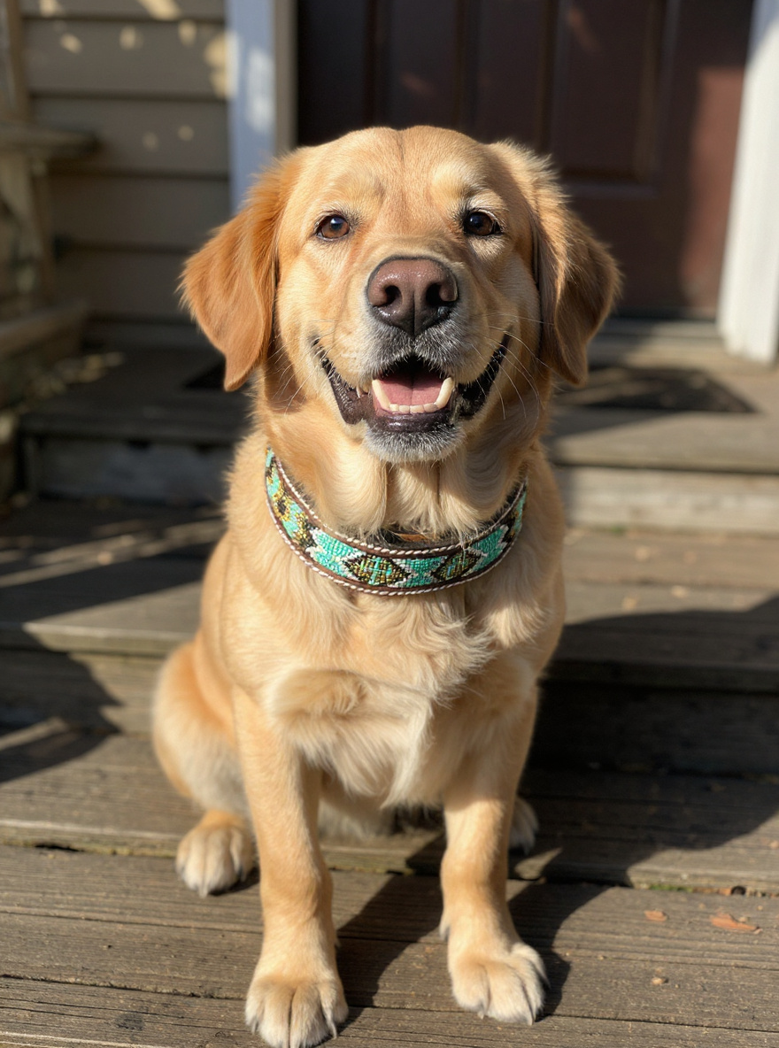 Epic Padded Leather Dog Collar with Beaded Design Dog Collar - lifestyle view