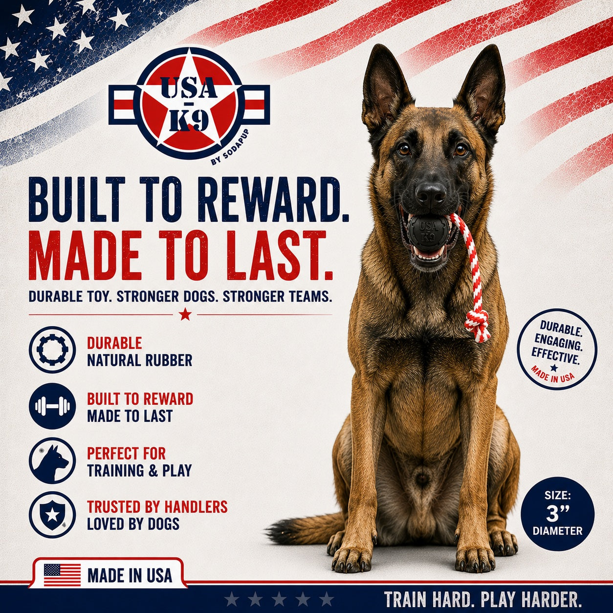 USA K9 Magnum Stars And Stripes Rubber Dog Toy K9 Handler - gallery image 5