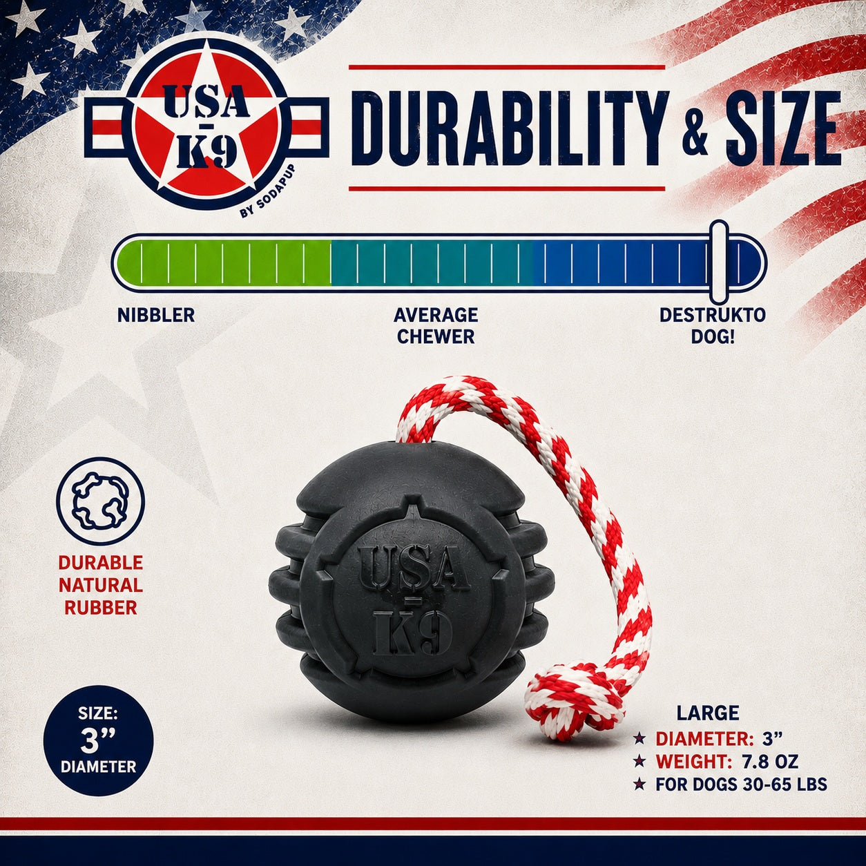 USA K9 Magnum Stars And Stripes Rubber Dog Toy K9 Handler - gallery image 6