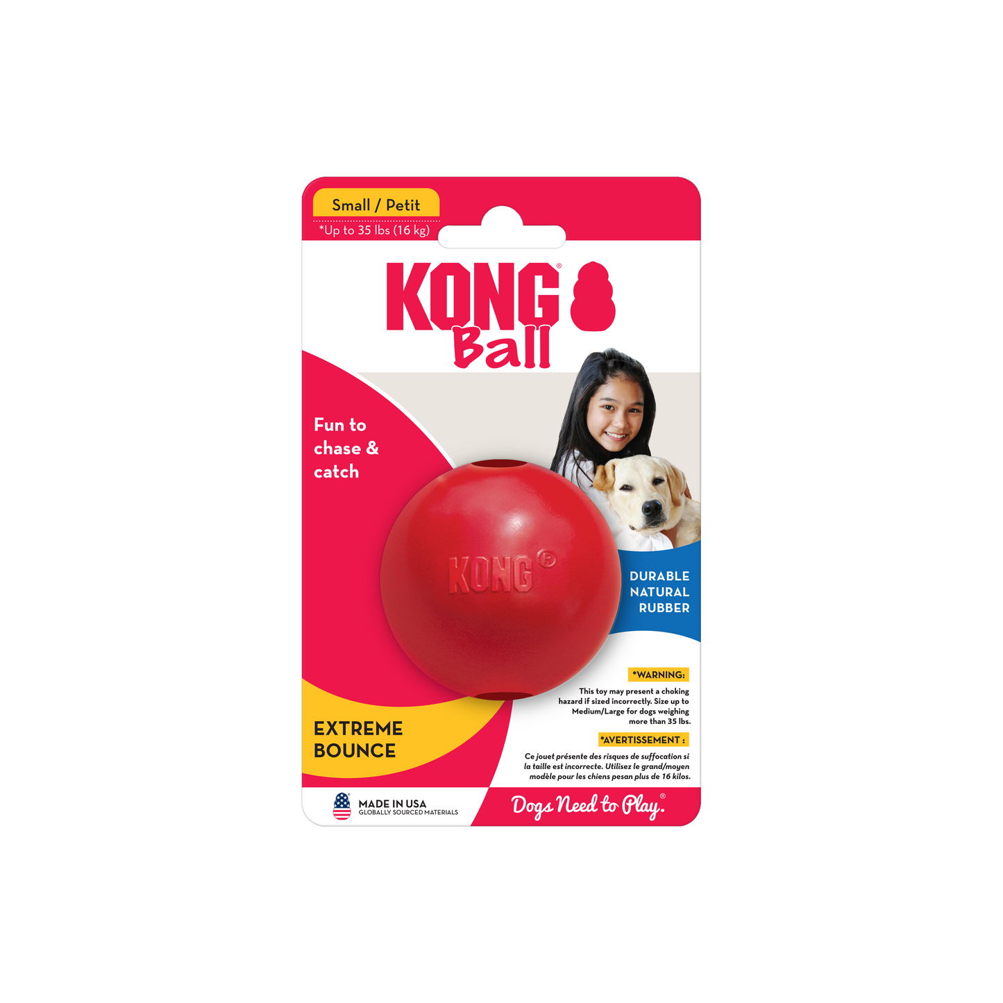 KONG Ball With Hole Small Fetch Dog Toy Durable Play - lifestyle view