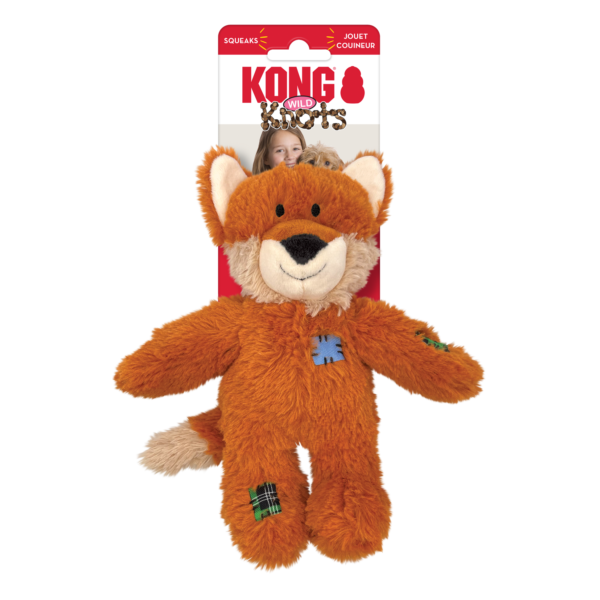 KONG Wild Knots Fox Plush Dog Toy Durable Play - close up view