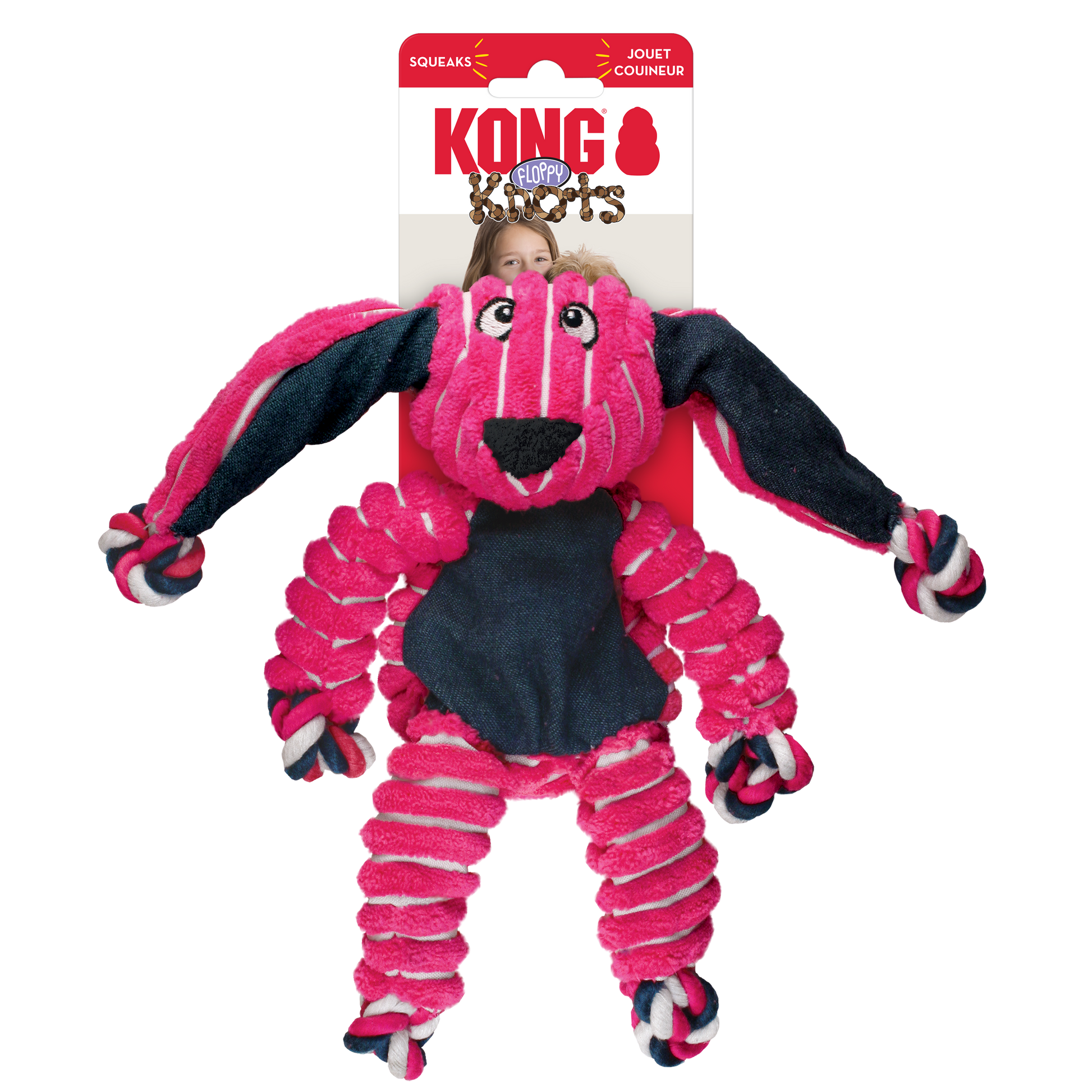 KONG Floppy Knots Bunny Plush Dog Toy Durable Play - detail view