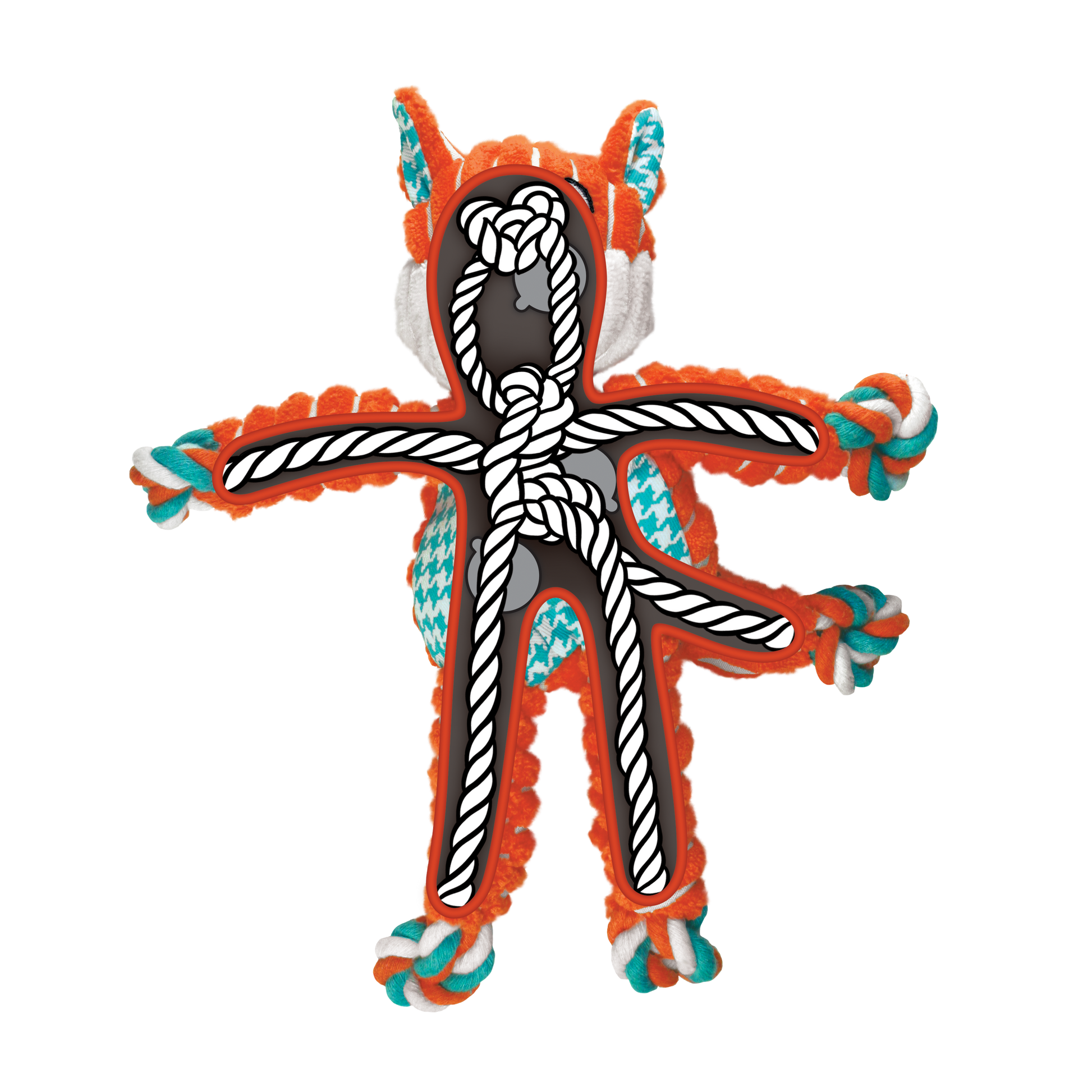 KONG Floppy Knots Fox Medium Large Plush Dog Toy Durable - detail view