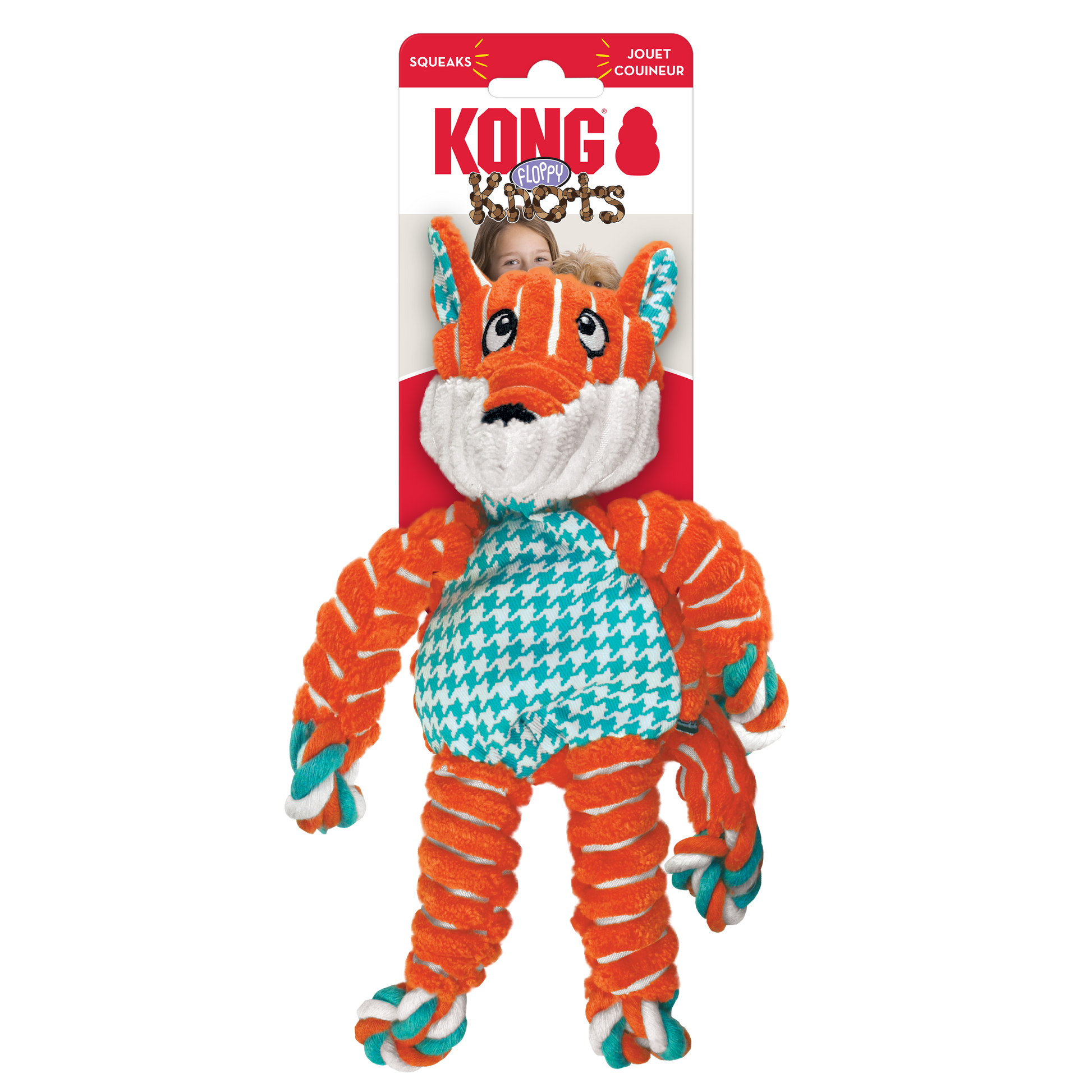 KONG Floppy Knots Fox Medium Large Plush Dog Toy Durable - close up view