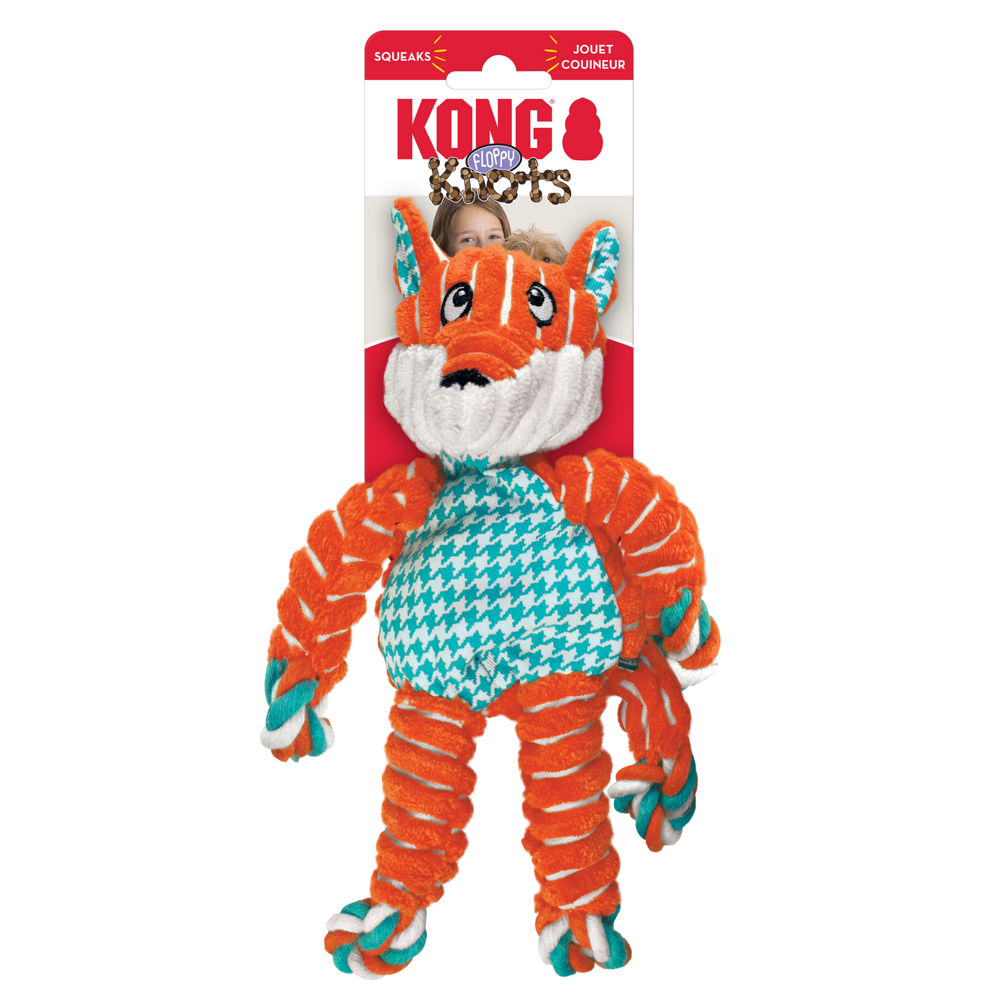 KONG Floppy Knots Fox Small Medium Plush Dog Toy Durable - lifestyle view
