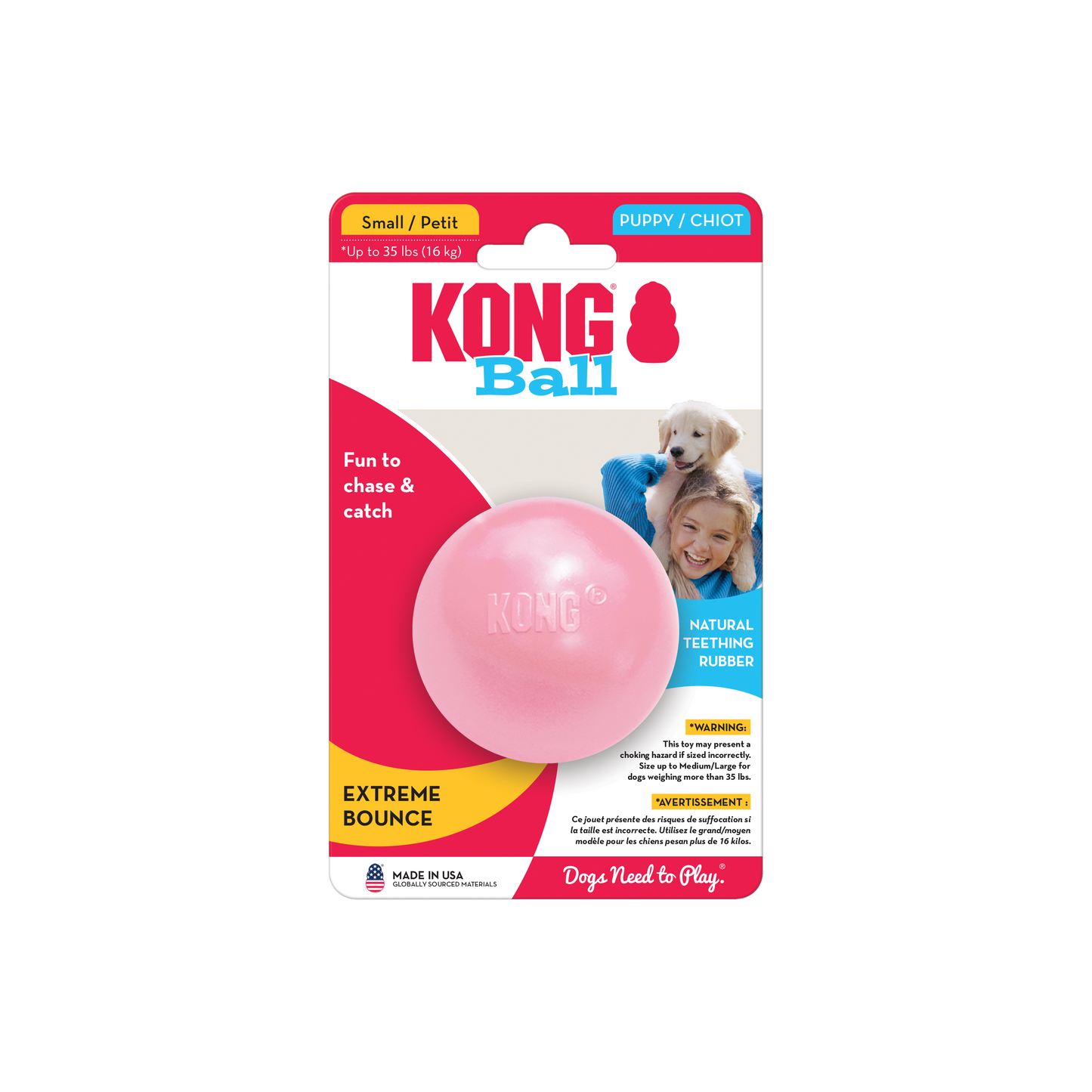 KONG Puppy Ball With Hole Small Fetch Dog Toy Durable Play - main product image