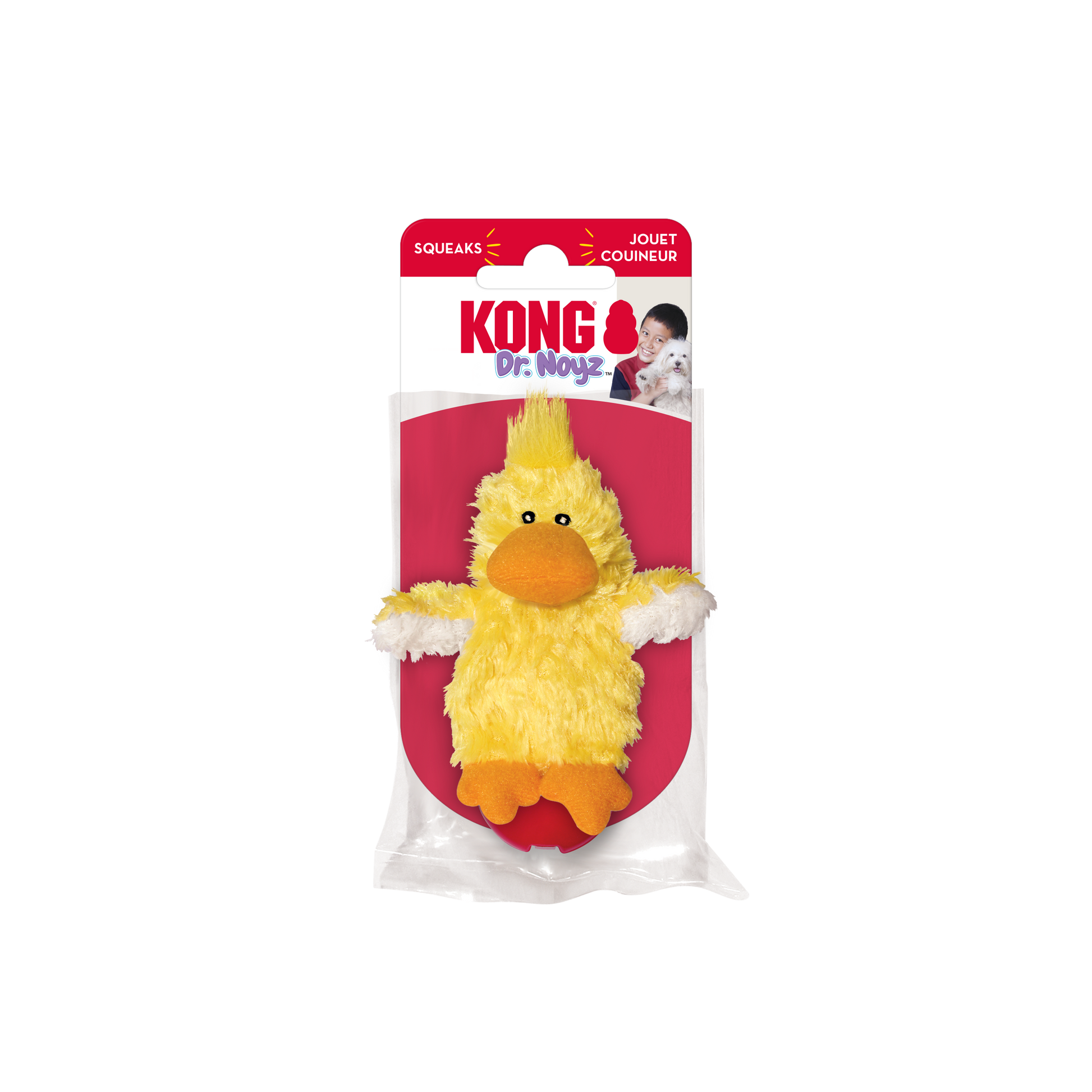 KONG Dr Noyz Duck X Small Plush Dog Toy Durable Play - lifestyle view