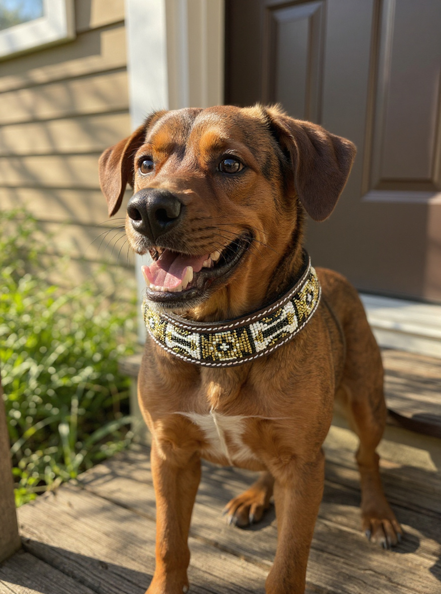 Epic Padded Leather Dog Collar with Beaded Design Dog Collar - main product image