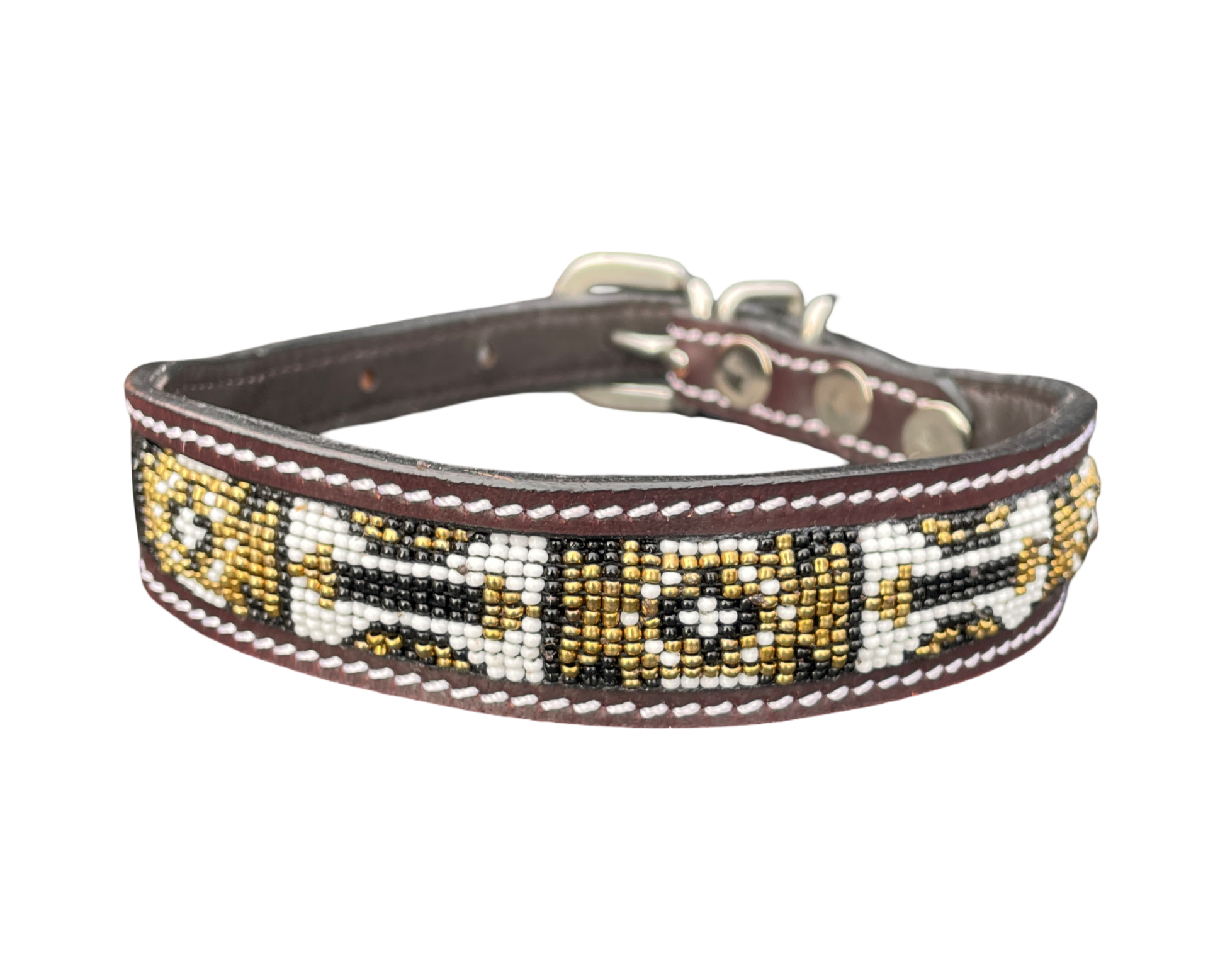 Epic Padded Leather Dog Collar with Beaded Design Dog Collar - lifestyle view
