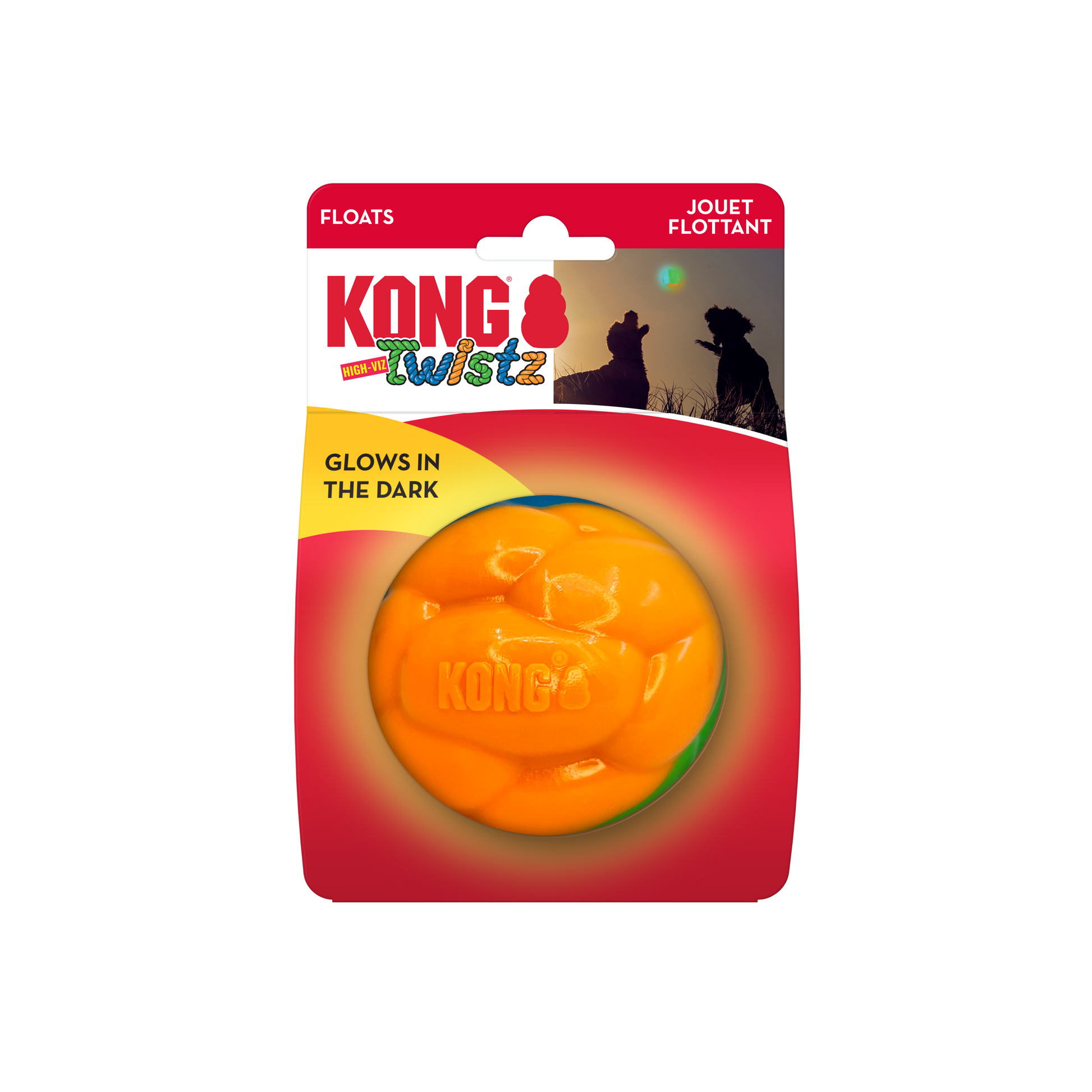 KONG Twistz High Viz Ball Large Fetch Dog Toy Durable Play - lifestyle view