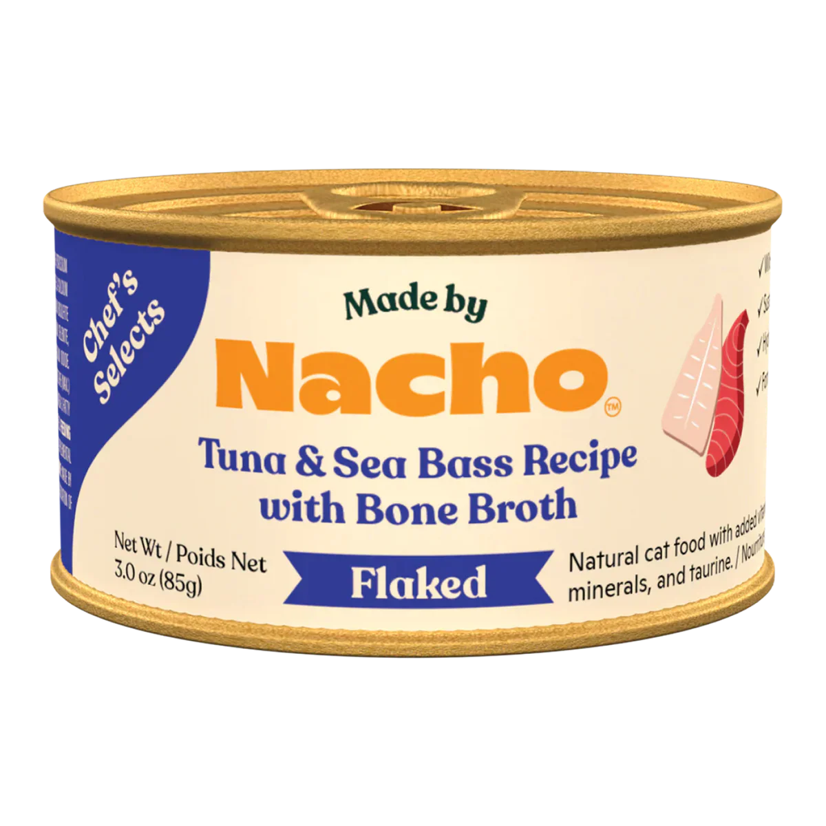 Made By Nacho Flaked Tuna Sea Bass 3Oz Wet Cat Food Premium - main product image