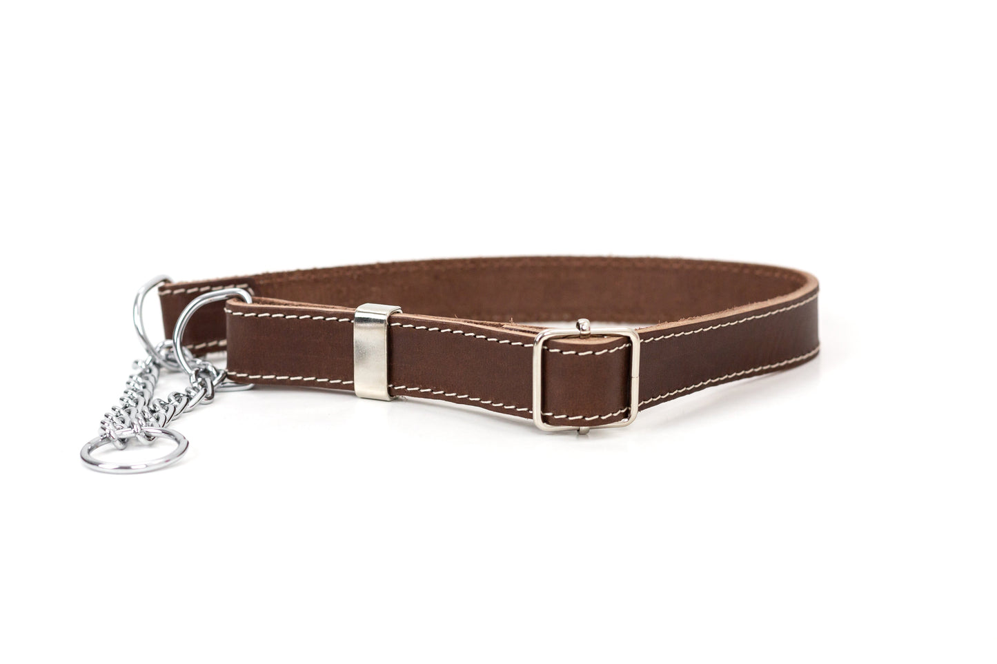 Dog Collar Martingale Chocolate Leather Collar for Daily Use main product image for dogs and cats