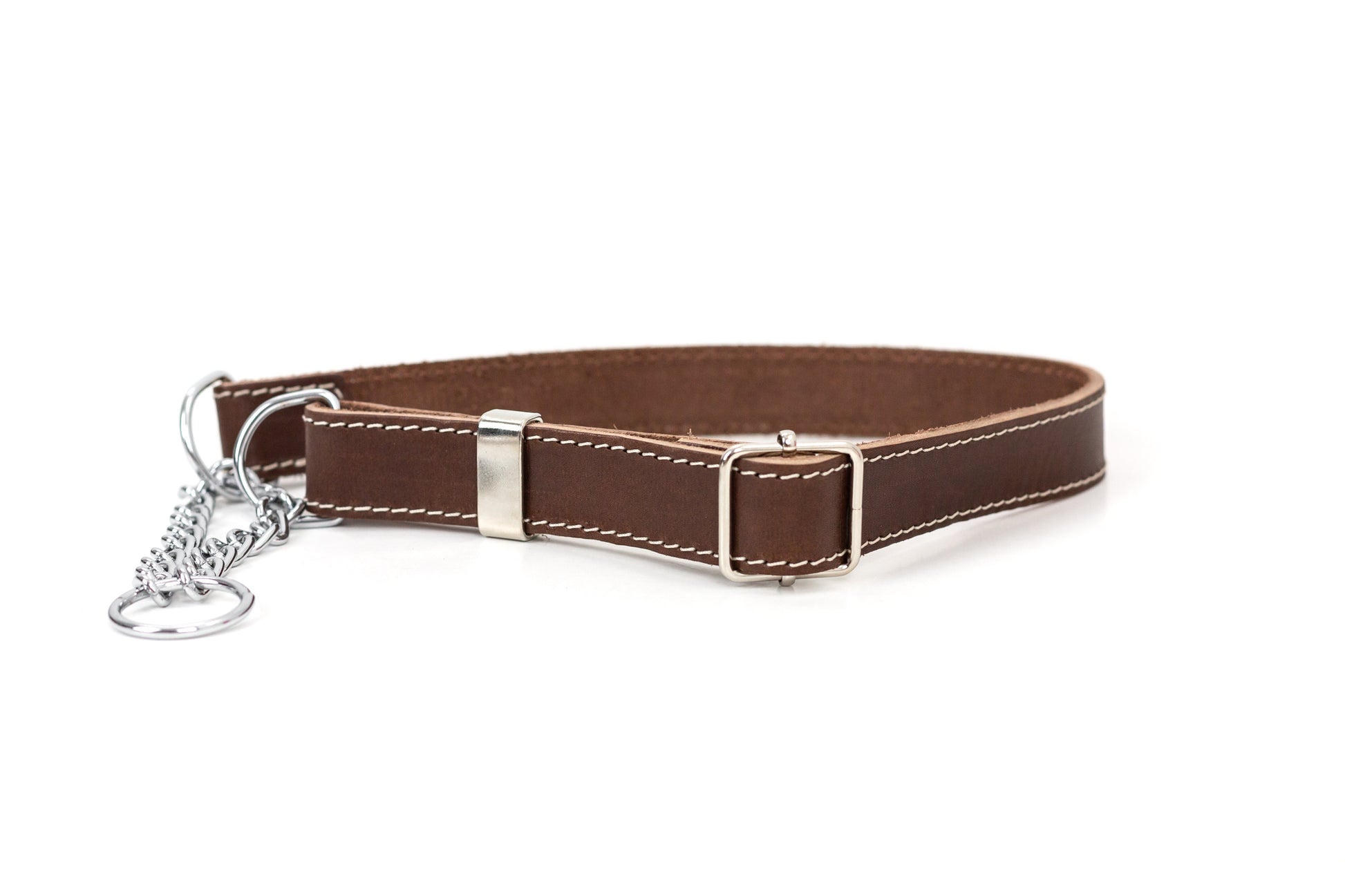 Dog Collar Martingale Chocolate Leather Collar for Daily Use main product image for dogs and cats