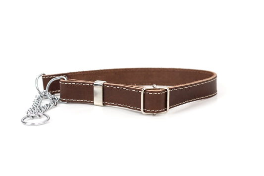 Dog Collar Martingale Chocolate Leather Collar for Daily Use main product image for dogs and cats