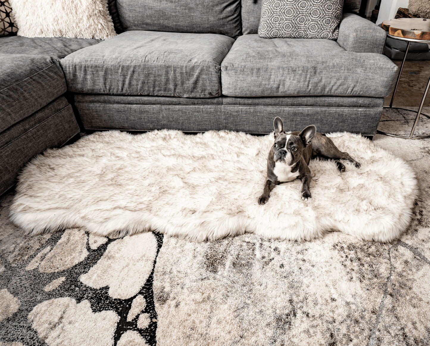 Puprug Runner Faux Fur Memory Foam Dog Bed Curve White With - gallery image 8
