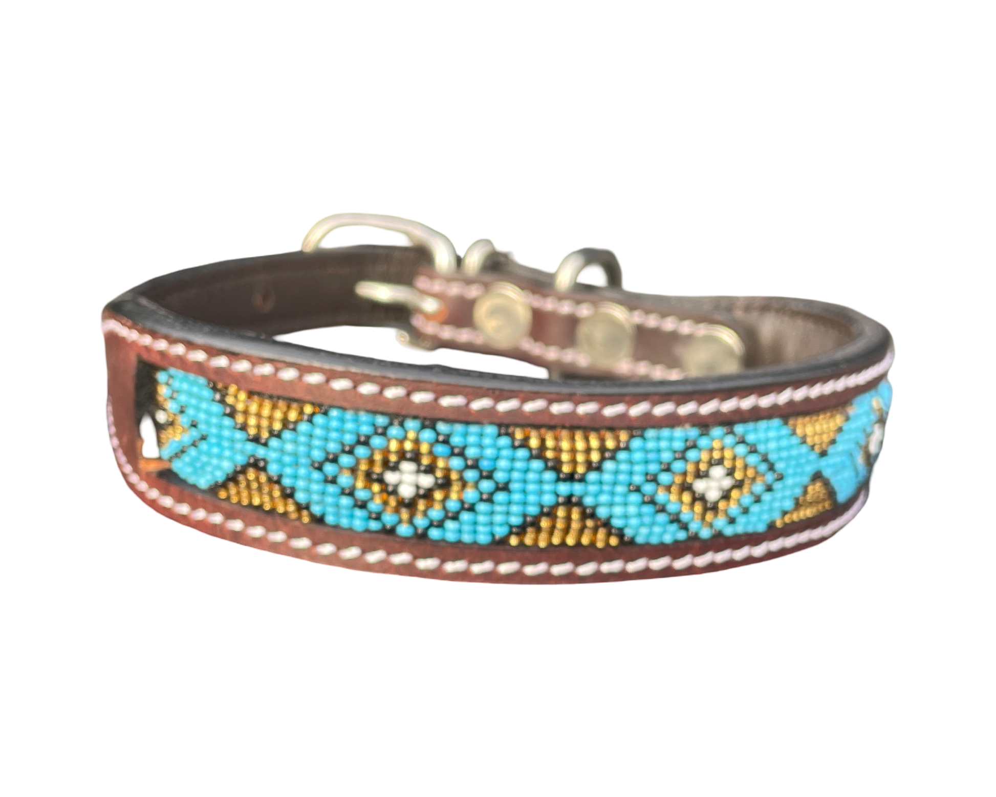 Epic Padded Leather Dog Collar with Beaded Design Dog Collar - lifestyle view