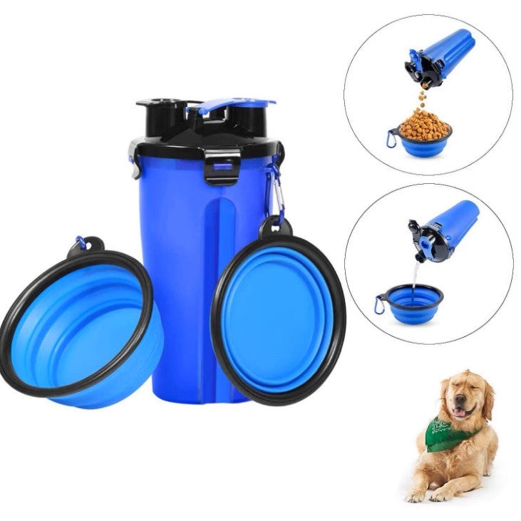 Portable Pet Travel Water and Food Bottle with Extra Bowl - close up view