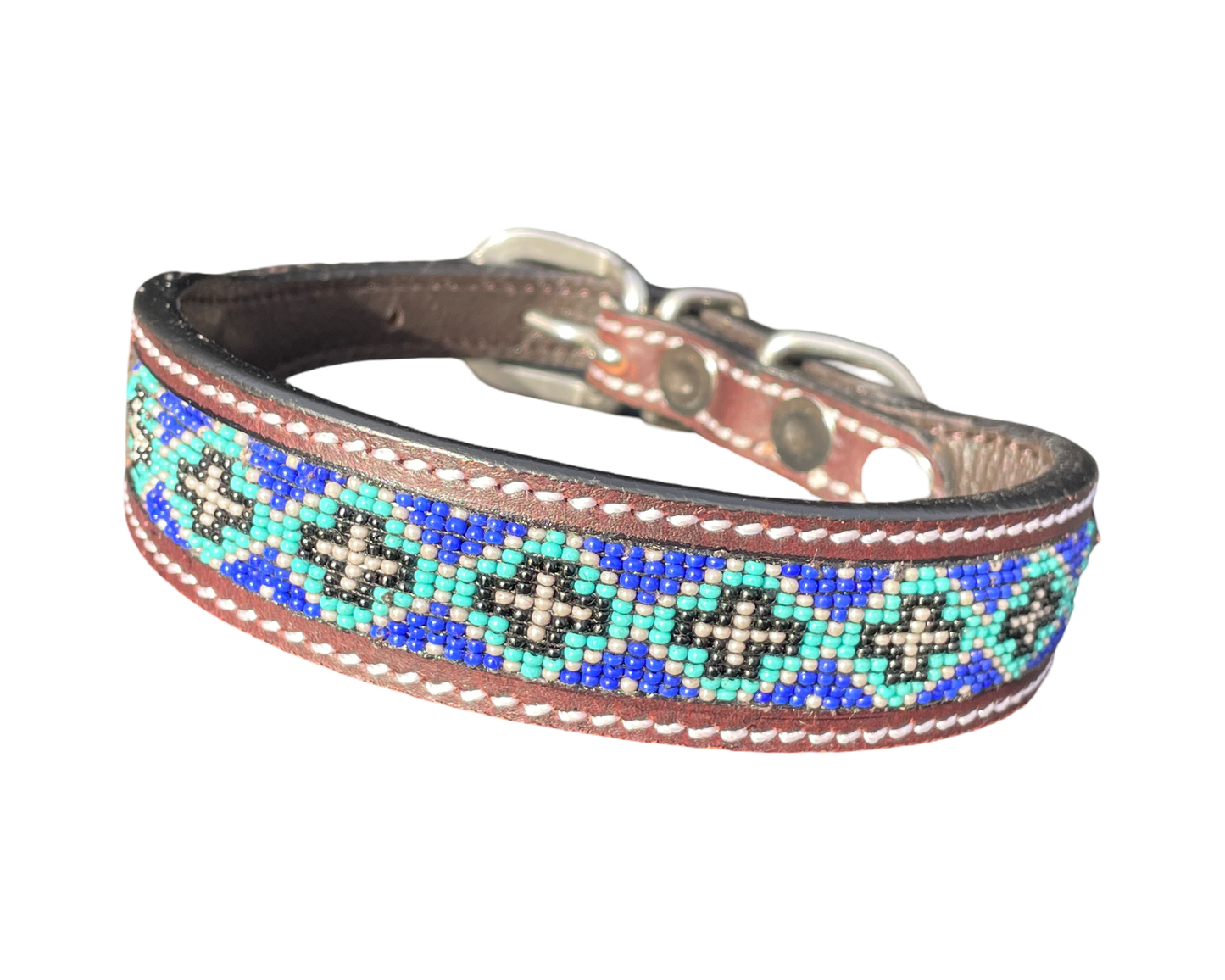 Epic Padded Leather Dog Collar with Beaded Design Dog Collar - lifestyle view