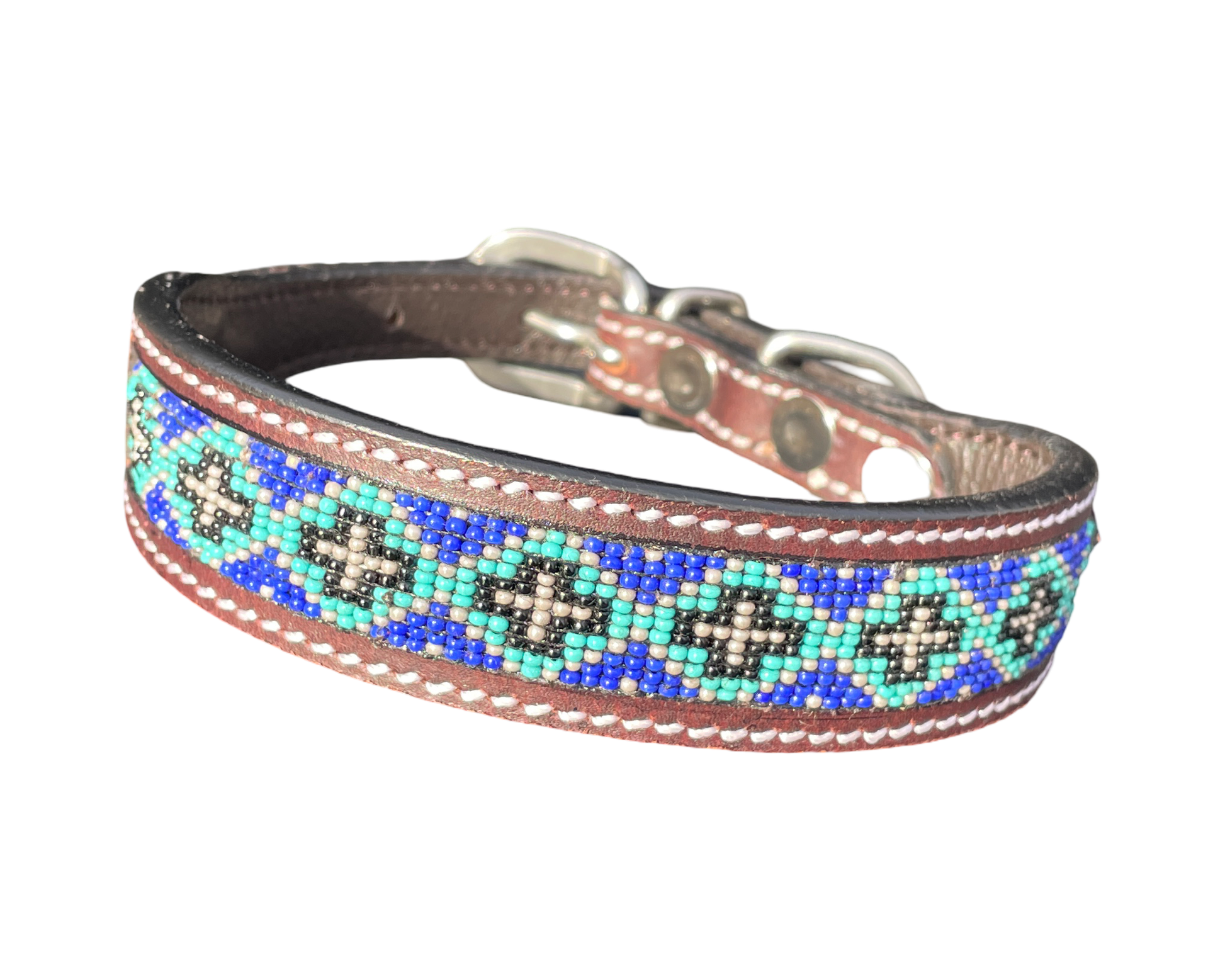 Epic Padded Leather Dog Collar with Beaded Design Dog Collar - lifestyle view