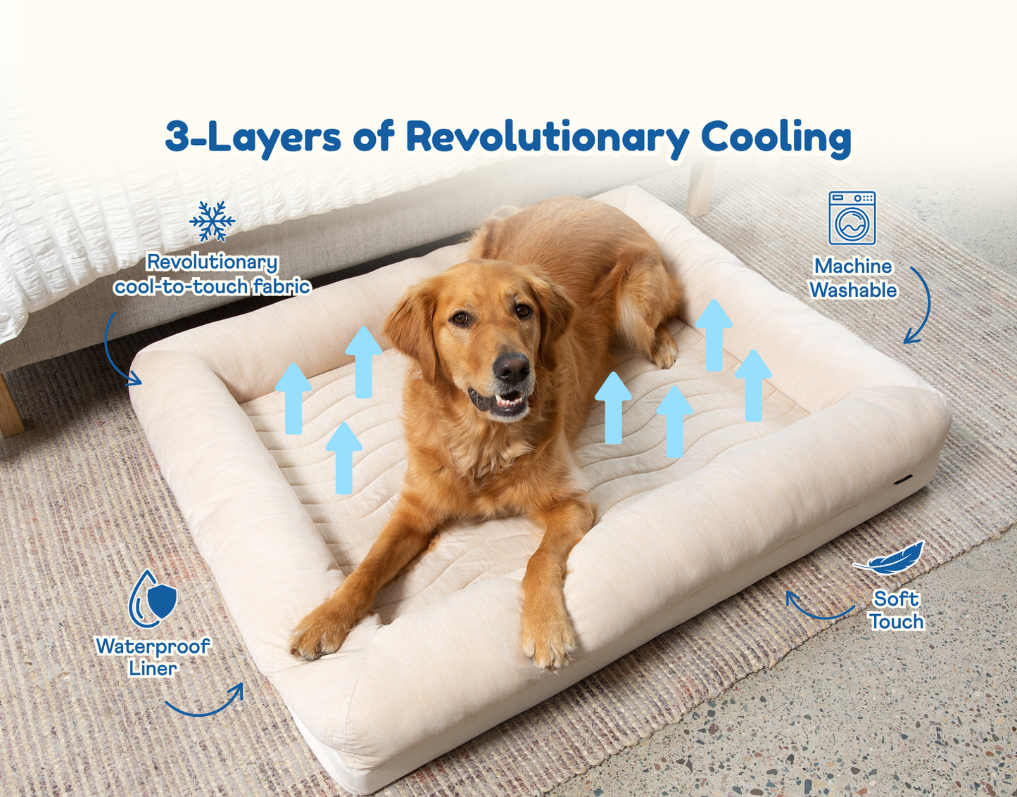 Pupchill Cooling 4 Bolster Dog Bed Arctic Sand Washable Pet - main product image