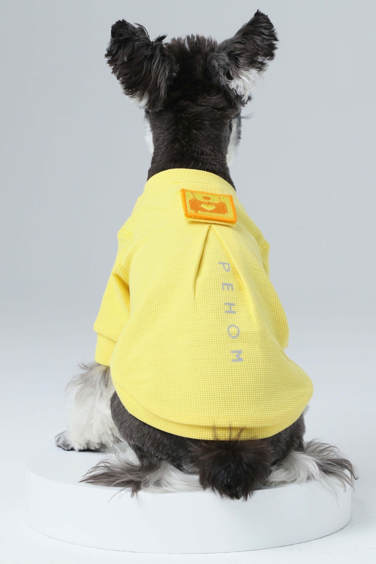 Embroidery Waffle T Shirt Yellow Dog Apparel Premium Pet - close up view