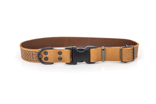 Dog Collar Celtic Sport Khaki Leather Collar for Daily Use main product image for dogs and cats