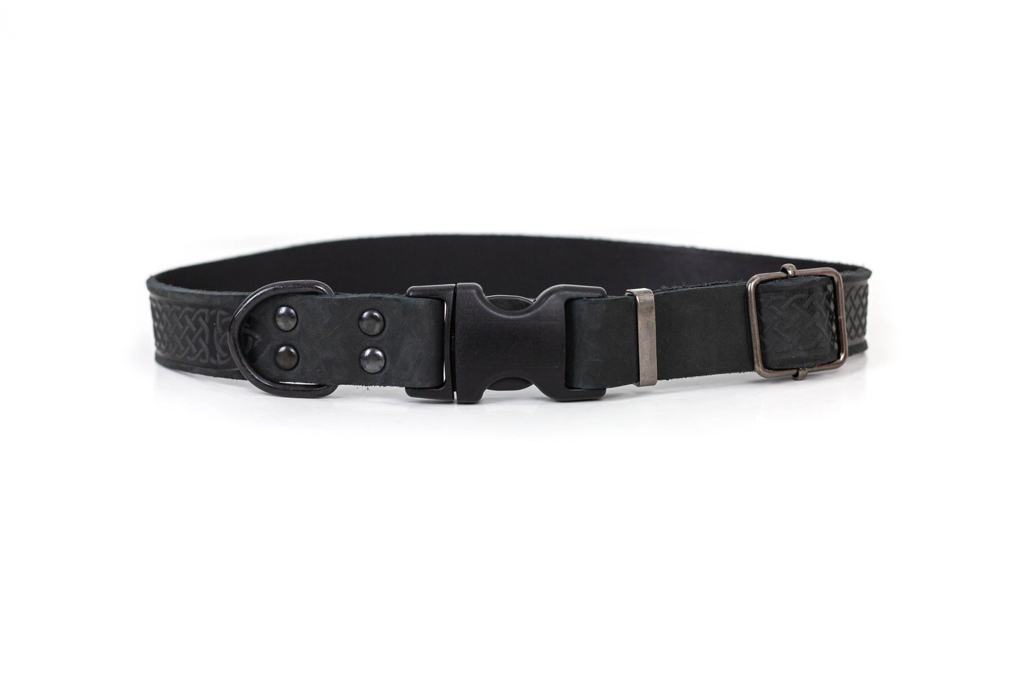 Dog Collar Celtic Sport Midnight Black Leather Collar t main product image for dogs and cats