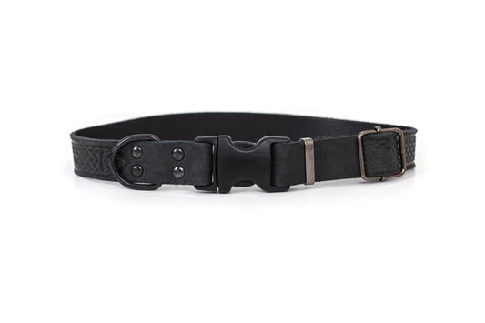 Dog Collar Celtic Sport Midnight Black Leather Collar t main product image for dogs and cats