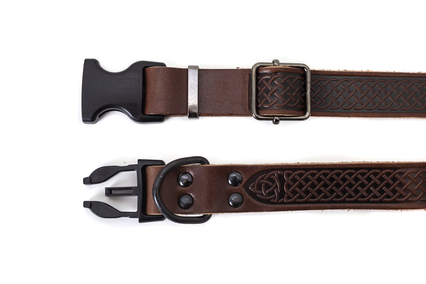 Dog Collar Celtic Sport Chocolate Leather Collar for Comfort - close up product image for dog collar