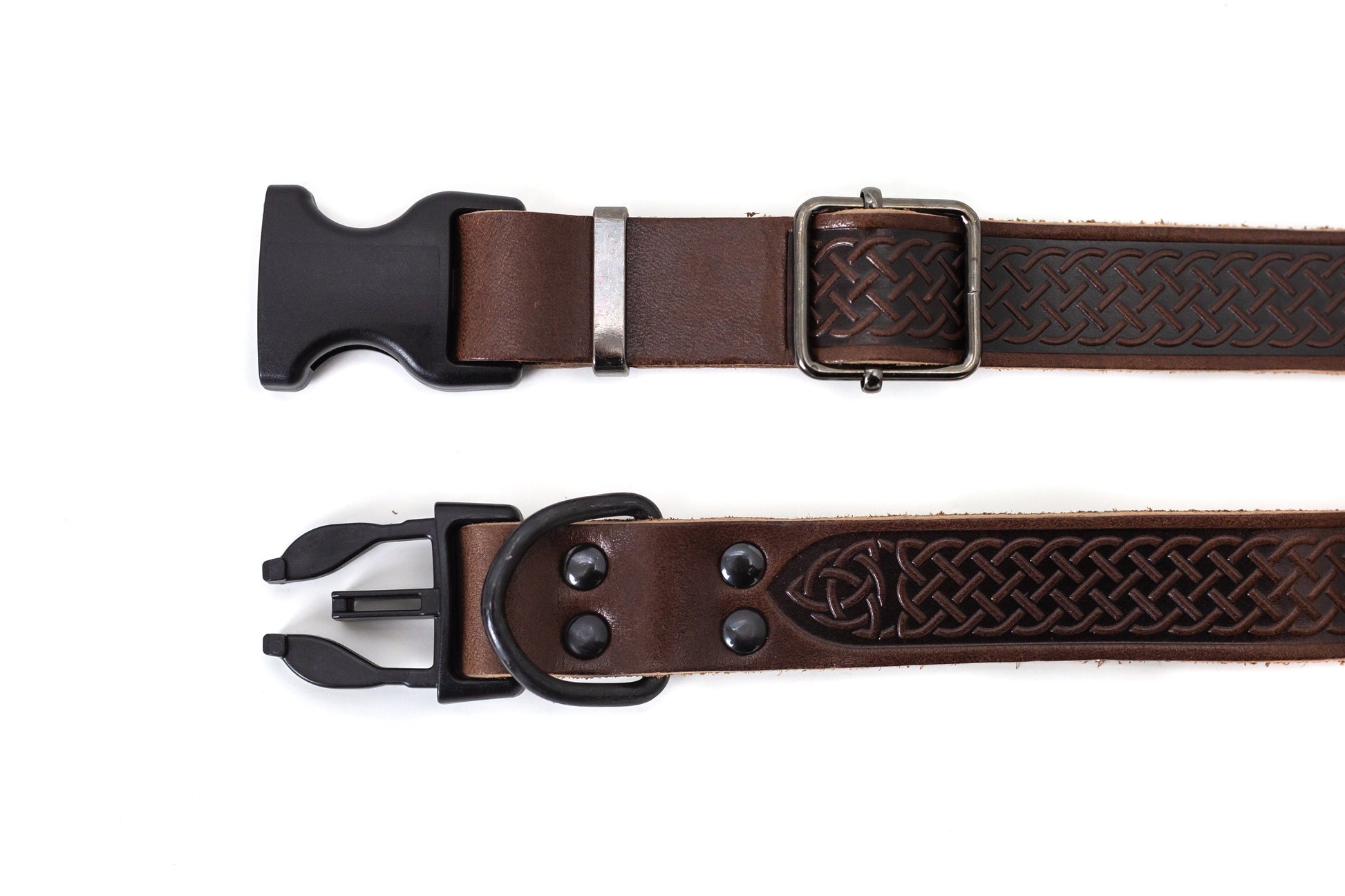 Dog Collar Celtic Sport Chocolate Leather Collar for Comfort - close up product image for dog collar