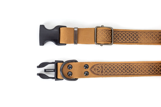 Dog Collar Celtic Sport Khaki Leather Collar for Daily Use main product image for dogs and cats