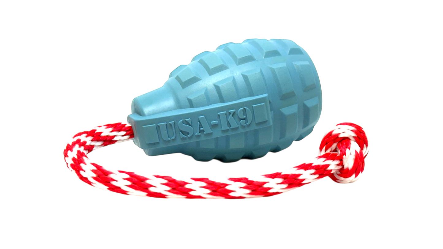 USA K9 Grenade Shaped Rubber Dog Toy Chew Treat Disp 65477 - detail view