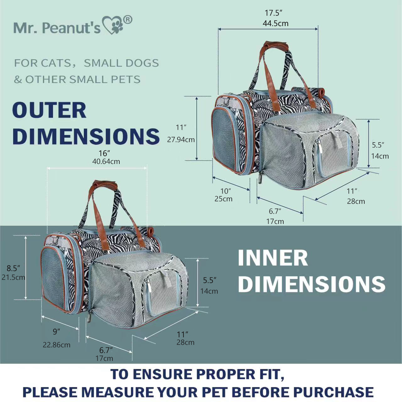 Mr. Peanut's Gold Series Standard Size Airline Compliant Expandable Pet Carrier - Prints Edition - lifestyle view