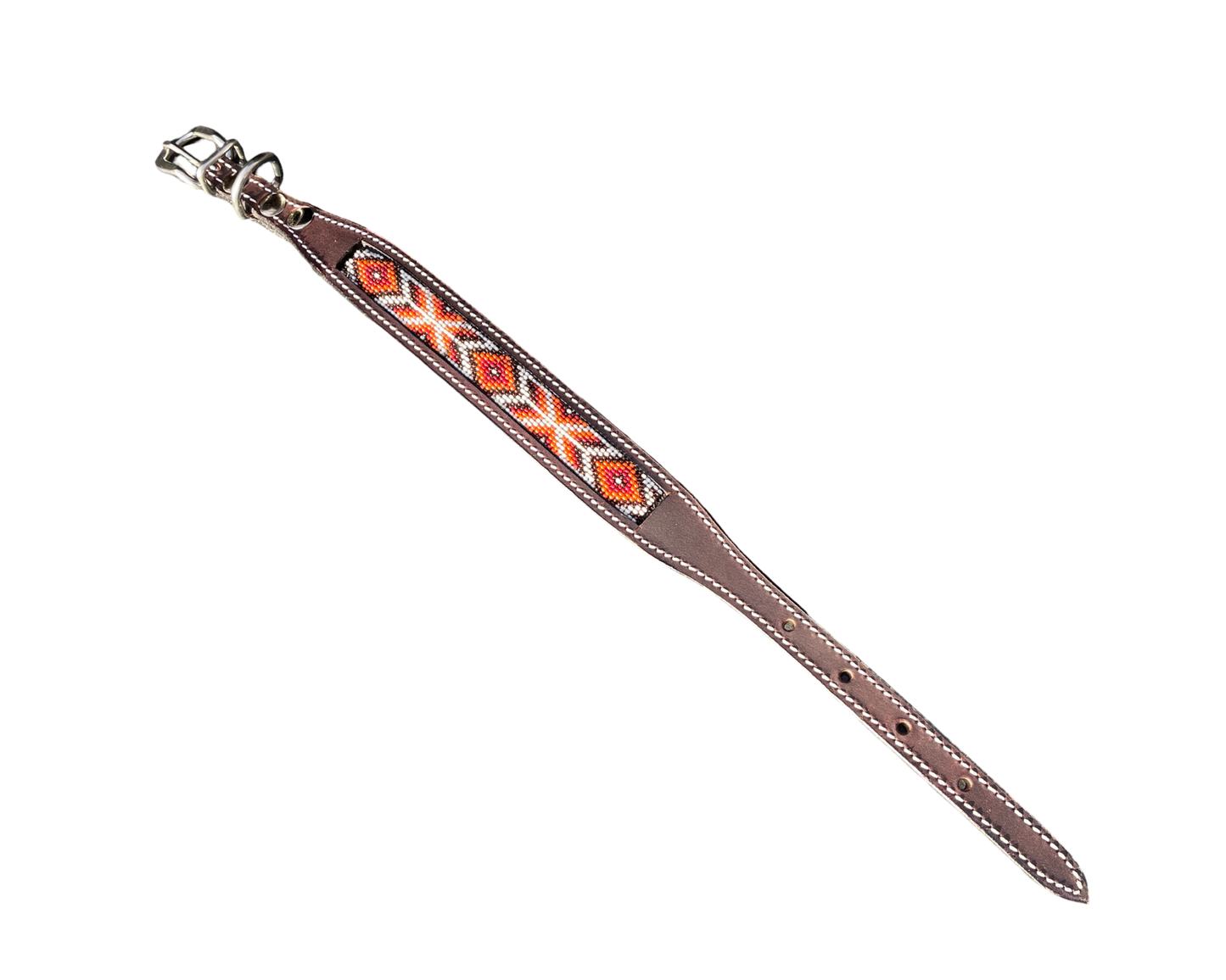 Epic Padded Leather Dog Collar with Beaded Design Dog Collar - close up view