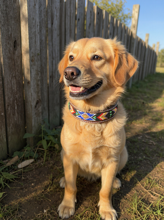 Epic Padded Leather Dog Collar with Beaded Design Dog Collar - main product image