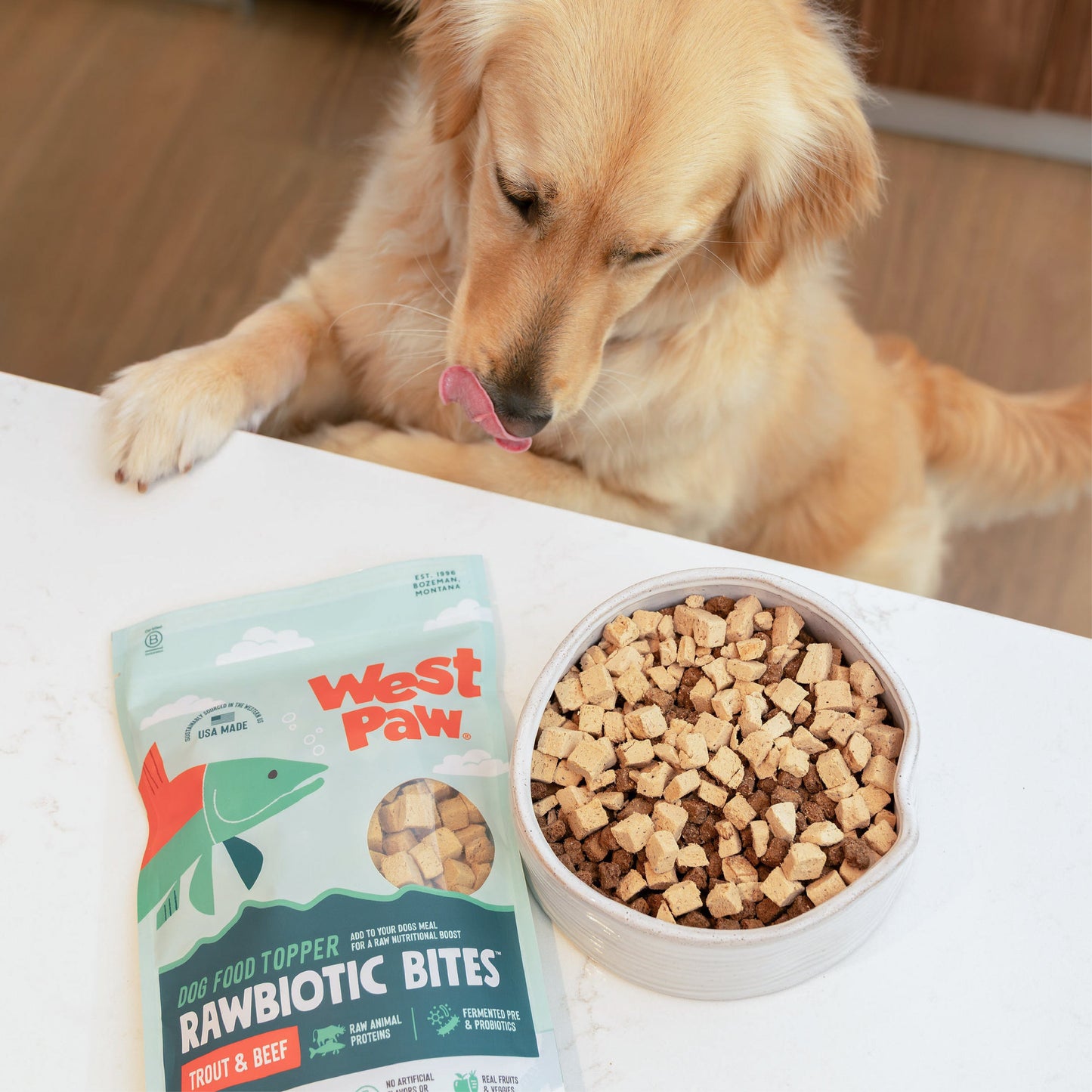 Dry Dog Food Trout Beef Meal Topper Daily Nutrition - lifestyle view