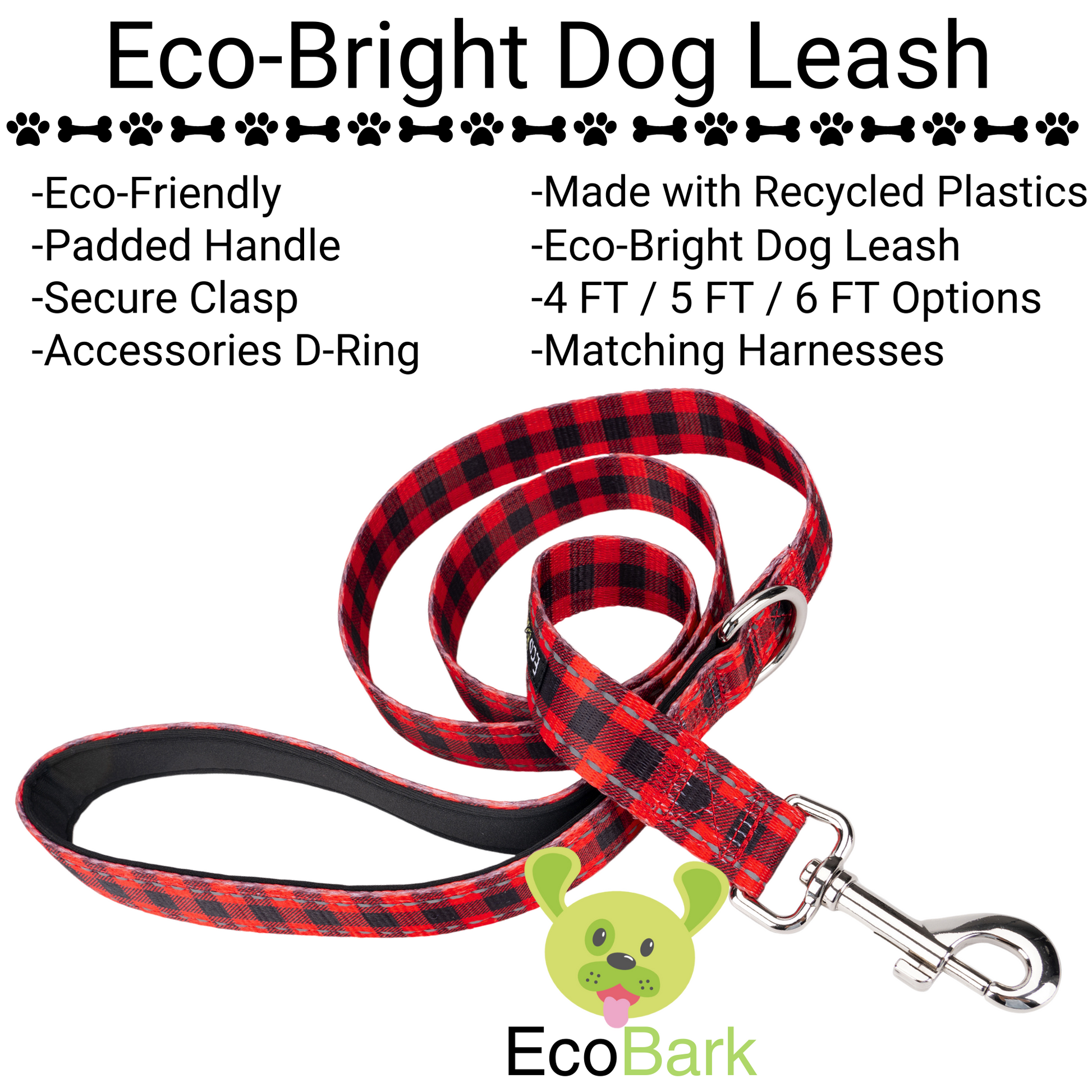 Dog Leash Red Plaid Leash by EcoBark Buffalo Check Padded - lifestyle product image for dog leash