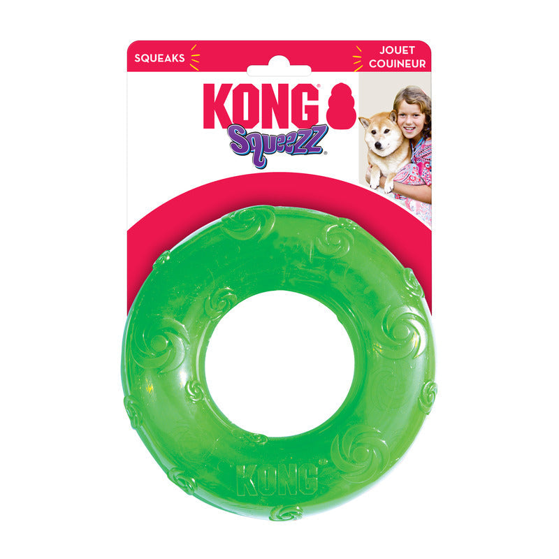 KONG Squeezz Ring Large Interactive Dog Toy Durable Play - lifestyle view